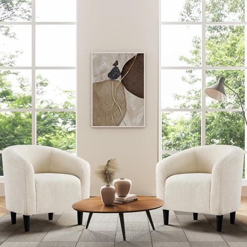 Yaheetech Barrel Chairs, Furry Accent Chairs with Soft Padded Armrest for Living Room Bedroom Waiting Room Office, Set of 2, Ivory