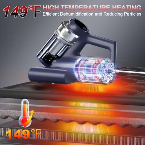Mattress Vacuum Bed Vacuum Cleaner with 253.7nm UV-C Light, 600W & 16Kpa Strong Suction,33000 RPM/Min Tapping, HEPA Filter,149℉ Heat & Ultrasonic & Anion for Bed and Pet