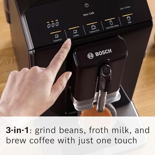 Bosch 300 Series Fully Automatic Espresso Machine – In-Cup Frother, OneTouch Milk Drinks, 5 Drink Options, Ceramic Grinder, Easy Clean & Descale, in Black