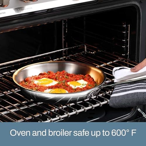 All-Clad D3 12" Stainless Steel Frying pan W/Lid, 3-Ply Stainless Steel Pan, Induction, Oven Broiler Safe 600F Skillet, Professional Cookware, Silver