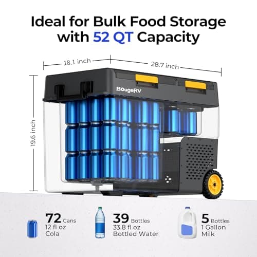 BougeRV 12 Volt Car Refrigerator, CRD2 52 Quart Portable Fridge Freezer with APP Control, -4℉ to 68℉ Dual Zone Compressor Electric Cooler 12/24V DC, 110~240V AC for Overlanding, Camping, RV, Truck