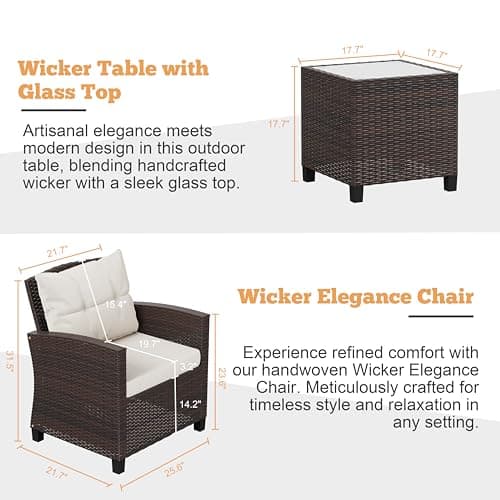 Shintenchi 3 Pieces Patio Furniture Set 3 Pieces PE Rattan Wicker Chairs with Table Outdoor Furniture for Backyard/Garden/Poolside/Outdoor Restaurant Brown Rattan with White Cushion