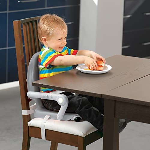 Chicco Pocket Snack Portable Booster Seat for Babies and Toddlers with 3 Height Adjustments, Secure Attachment to Dining Chairs, Easy-to-Clean, for Children up to 50 lbs. | Grey/Grey