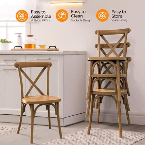 VINGLI Plastic Outdoor Dining Chairs Set of 6, Stackable Patio Farmhouse Brown Dining Chairs with X Back, Waterproof Kitchen & Dining Room Chairs for Indoor-Outdoor, Capacity 400 lbs