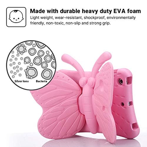 iPad 7 8 10.2 9 3D Cute Butterfly Case for Kids Light Weight EVA Stand Shockproof Rugged Heavy Duty Kids Friendly iPad Cover for Girls iPad 10.2 iPad 7th 8th 9th (Pink)