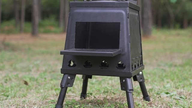 Lineslife Wood Burning Camp Stove, Portable Cast Iron Camping Wood Stove, Black Woodstove with Carrying Case for Backpacking Outdoor Cooking
