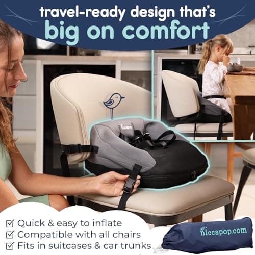 hiccapop NeoBoost Inflatable Toddler Booster Seat for Dining Table – Portable, Quick-Inflate Design – Anti-Slip Base, Secure Straps, Easy-Clean – Perfect for Home & Travel