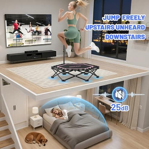 Foldable Mini Trampoline, Rebounder Trampoline with Adjustable Foam Handle, Fitness Trampoline for Indoor, Outdoor, Home Gym, Max Load 460lbs