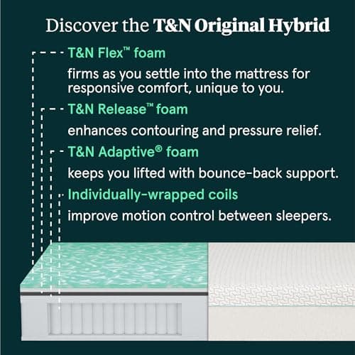 Tuft & Needle Original Hybrid Medium King Mattress, Adaptive Foam, Individually-Wrapped Coils, Cooling Pressure Relief, 100 Night Trial, Fiberglass-Free, CertiPUR-US, 10-Year Limited Warranty