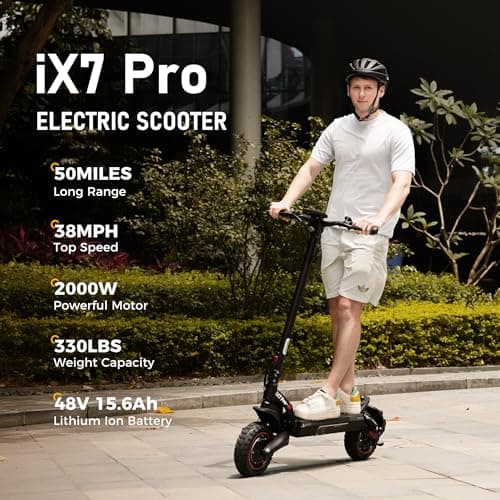 iScooter Electric Scooter, 40/43/50 Miles Long Range & 28/38 MPH Top Speed E Scooter, 10/11/12" Offroad Pneumatic Tire Scooter for Adults with Turn Signals, Double Braking Systems, APP and Storage Bag