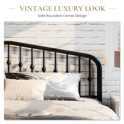SHA CERLIN Queen Size Metal Platform Bed Frame with Victorian Style Wrought Iron-Art Headboard/Footboard, No Box Spring Required, Black