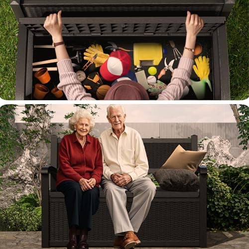 70 Gallon Storage Bench Deck Box Waterproof Lockable,Outdoor Storage Furniture for Patio,Garden and Porch,Tools and Cushions（Black）