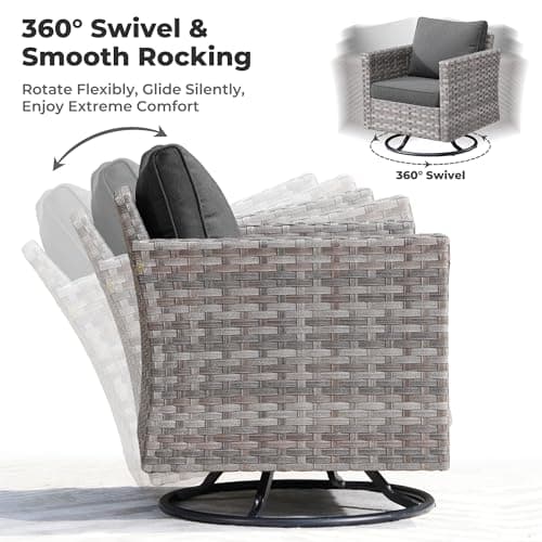 ovios 10 Pieces Patio Furniture Set, Outdoor Wicker Sectional Sofa with 42" Fire Pit Table Swivel Chairs, Modern Modular Deep Seat Rattan Couch Conversation Sets, Black