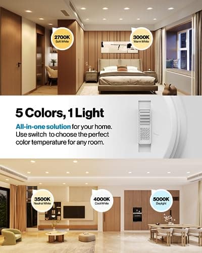 Sunco 12 Pack 6 Inch LED Can Lights, Retrofit Recessed Lighting, Smooth Trim, 965 LM, 13W (75W Equivalent), Selectable CCT 2700K/3000K/3500K/4000K/5000K, Dimmable, Damp Rated UL