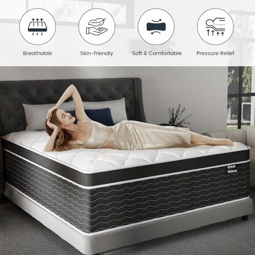 Queen Mattress, 14 inch Queen Bed Mattress in a Box, Firm Hybrid Mattresses with Gel Memory Foam and Pocket Springs, Pressure Relief & Upgraded Support, Cooling and Breathable