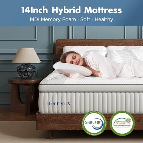 Queen Mattress, 14 Inch Queen Size Hybrid Memory Foam and Individual Pocket Spring,Motion Isolation,Medium Plush Mattress in Box,Pressure Relief, Edge Support Upgrade
