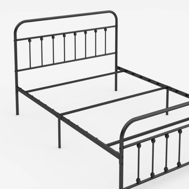 Queen Bed Frame-Classic Metal Platform Bed Frame Mattress Foundation with Victorian Style Iron-Art Headboard/Footboard/Under Bed Storage/No Box Spring Needed/Black