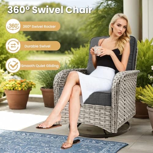 HOOOWOOO Outdoor Sectional Furniture Set,8 Pieces Wicker Patio Conversation Sets,L Shape All Weather Outside Couch Sofa Set with Swivel Chairs Ottoman,Black