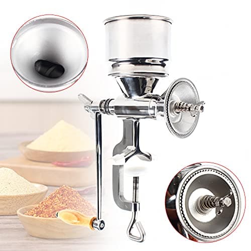 Manual Grain Mill, Stainless Steel Hand Crank Pet Feed Grain Rice Coffee Wheat Corn Spice Milling Grinding Machine, for Kitchen Home Commercial Use