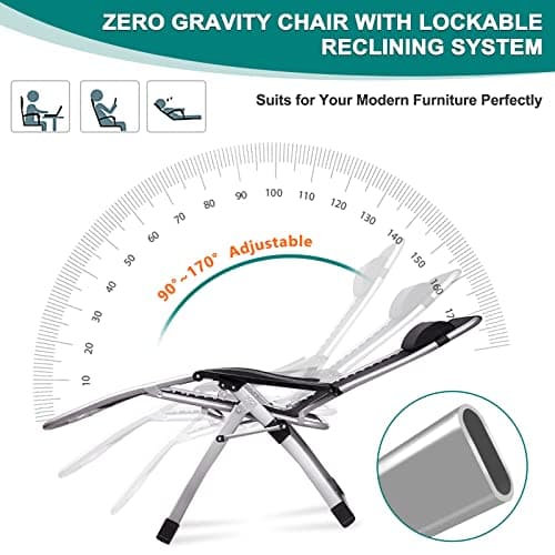 Zero Gravity Chair, Lawn Recliner, Reclining Patio Lounger Chair, Folding Portable Chaise with Detachable Soft Cushion, Cup Holder, Headrest