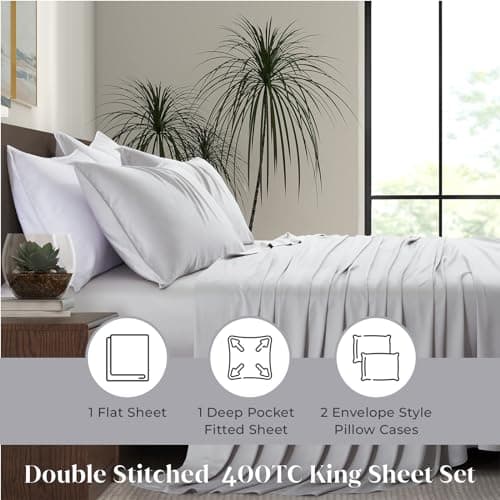 Luxury Bamboo Market | King Size Bed Sheet Set | 100% Viscose Made from Bamboo | Organically Grown | Ultra Soft | Cooling Sheets for Hot Sleepers | 17" Deep Pocket [Dove Grey (Silver Grey)]
