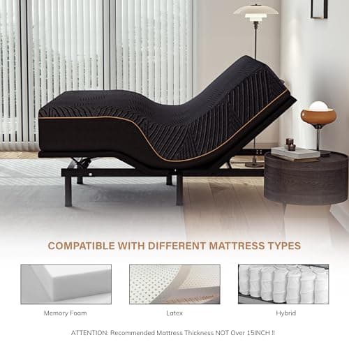 EGOHOME Split King Adjustable Bed Frame and 14 inch Copper Gel Memory Foam Mattress Set, Metal Foldable Bed Base with Remote, Head and Foot Incline, Zero Gravity Mode, Easy Assembly