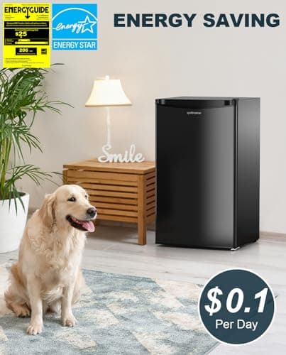 Upstreman 3.2 Cu.Ft Mini Fridge with Freezer, Single Door Mini Fridge, Dorm Fridge, Adjustable Thermostat, Mini Refrigerator for Bedroom, Office, Dorm, Black-BR321