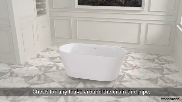 WOODBRIDGE 59" Acrylic Freestanding Bathtub Contemporary Soaking White Tub with Matte Black Overflow and Drain，B0016 -MB-Drain &O