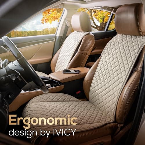 IVICY Linen Car Seat Cover for Cars - Non-Slip Soft & Breathable - Front Car Seat Protector Covers Universal Fits Most Automotive, Vans, SUVs, Trucks - 1 Unit - Beige
