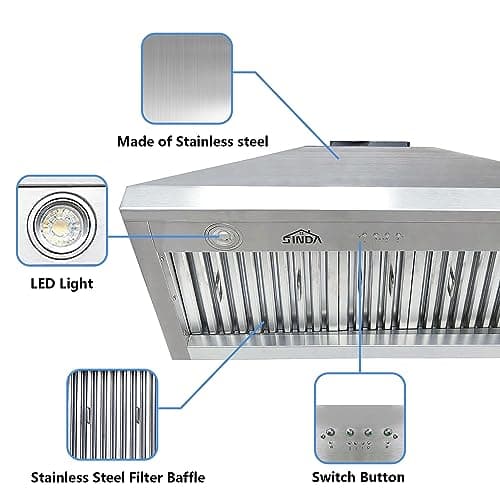 SINDA 54 Inch Built-In/Insert Range Hood, 4-Speed 1260 CFM, Stainless Steel Under Cabinet Range Hood Kitchen Vent Hood with Liner and Internal Motor, 8" Duct, Adjustable Lights, Baffle Filter