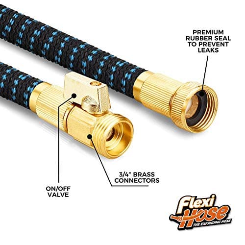 Flexi Hose with 8 Function Nozzle, 100FT - Lightweight Expandable Garden Hose, No-Kink Flexibility, 3/4 Inch Solid Brass Fittings and Double Latex Core