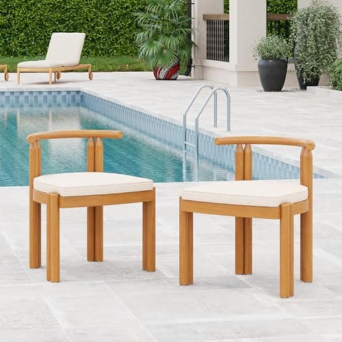 Christopher Knight Home Coves Acacia Wood Outdoor Dining Chair Set of 2 with Cushion, Wood Kitchen Side Chair, Multifunctional Patio Armless Chair, Patio Furniture Set for Outdoor Dining, Teak+ Beige