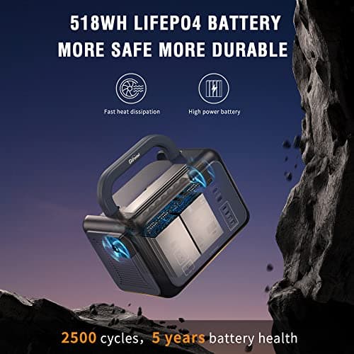 P500 Portable Power Station, 518Wh LiFePO4 Battery with 110V/500W Pure Sine Wave AC Outlets, PD 100W Output/Input, Solar Generator for Camping RV CAPA Home Emergency (Solar Panel Optional)