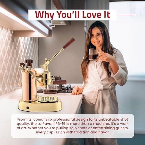 La Pavoni Professional 16-Cup Lever Espresso Machine - Copper and Brass Espresso Maker with Bottomless Portafilter - 38oz Boiler with Pressure Gauge - Manual Lever Operation - Made in Italy