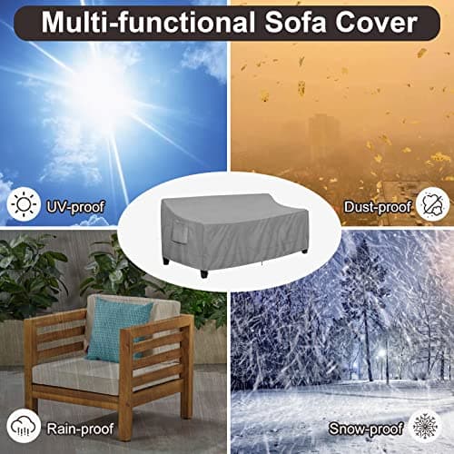 PureFit Outdoor Couch Cover Waterproof Patio Sofa Furniture Covers, 3-Seater Outdoor Cover with Air Vent and Handles, 85W x 35D x 35H Inches, Gray