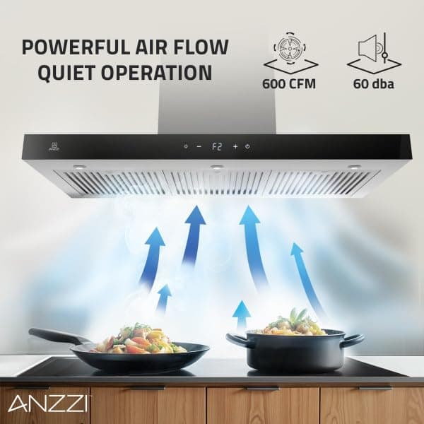 ANZZI Wall Mount Range Hood 600 CFM Gesture Sensing & Touch Control Panel Stainless Steel Wall Mount and 2 LED Lights Range Hood (30 inch)
