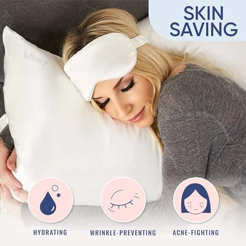 Blissy Silk Pillowcase - 100% Pure Mulberry Silk - 22 Momme 6A High-Grade Fibers - Pillow Cover for Hair & Skin - Regular, Queen & King with Hidden Zipper (Standard,Blissy White)