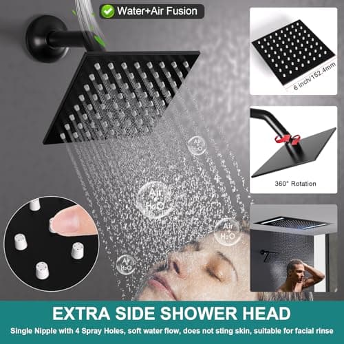HOMEDEC Double Shower Heads Full Body Shower System with 6pcs Body Jets, 3-in-1 Function 14x20inch and 6inch Showerheads, Rainfall Shower System, Black