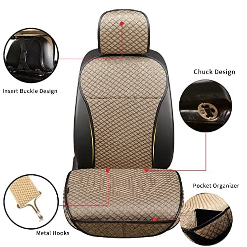 Breathable Car Seat Cover,Front Seat Protector,Luxury Driver Seat Cover, Universal Car Seat Cushion,Suitable for All Seasons,Airbag Compatible(Beige，2PCS)
