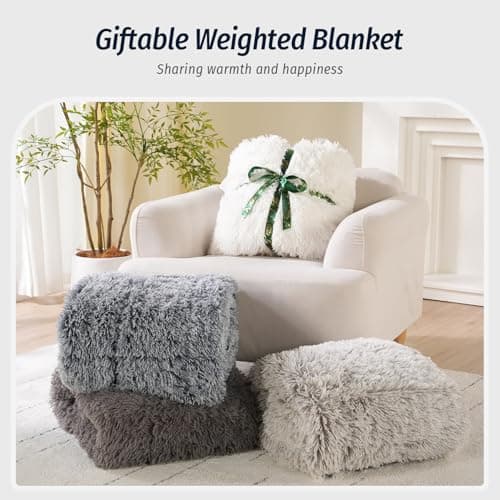 Wemore Shaggy Long Fur Faux Fur Weighted Blanket, Cozy and Fluffy Plush Sherpa Long Hair Blanket for Adult 15lbs, Fluffy Fuzzy Sherpa Reverse Heavy Blankets for Bed, Couch, Cream White, 48 x 72 Inches