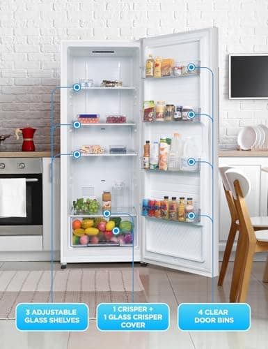 Commercial Cool 11.1 Cu. Ft. Convertible Freezer Refrigerator, Upright Fridge with Glass Shelves, Reversible Door, Garage Ready, ENERGY STAR rated, Auto Defrost, CCUC1110GW, White
