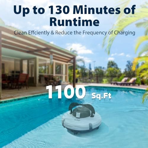 S100 Cordless Robot Pool Cleaner, Last 130Min, 18° Slope Angle, Automatic Pool Vacuum for Above Ground Pools, Self-Parking Pool Cleaner with Filter Basket, Pool Robot Up to 1100 sq.ft