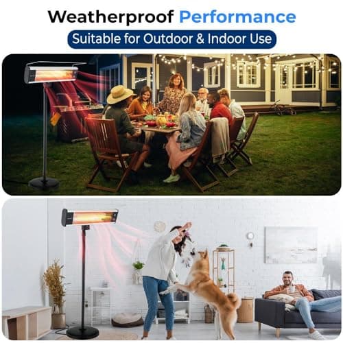 SereneLife Infrared Patio Heater 1500W Electric Heater Indoor/Outdoor Use, Portable Stand with Remote Control, IP65 Approved, 360° Tip-Over Safety Switch for Restaurant, Patio, Backyard, Garage, Decks