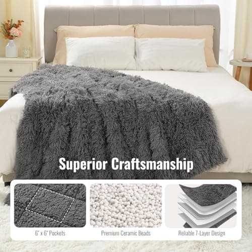 Uttermara Faux Fur Weighted Blanket Twin Size 15 Pounds, 48" x 72" Sherpa Heavy Blanket Throw for Couch Sofa Bed, Super Soft Plush Fleece & Warm Cozy Sherpa Reverse, Great for Calming and Relax, Gray
