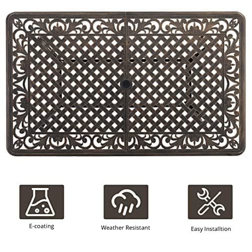 VINGLI 7-Piece Outdoor Dining Set, Cast Aluminum Patio Furniture Set for 6 with Umbrella Hole, Rectangular Outdoor Dining Table & 6 Stackable Chairs, All-Weather Garden/Poolside Dining Set Bronze