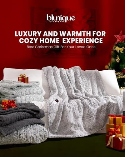 Electric Blanket Heated Throw Soft Double Sherpa Super Cozy with 6 Fast Heating Levels & 1-4 Hours Auto-Off, Over-Heat Protection, Machine Washable-White