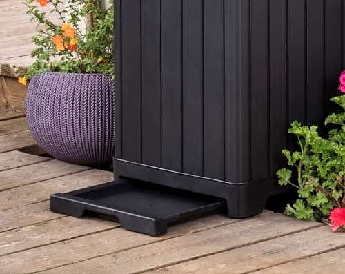 Keter Baltimore Resin 38 Gallon Outdoor Kitchen Trash Can with Lid and Drip Tray for Easy Cleaning-Perfect for Patio Dining, Black
