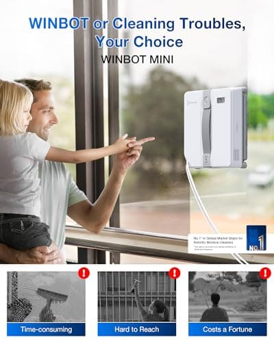 ECOVACS WINBOT Mini Window Cleaning Robot - Compact Design, Dual Nozzles with Ultrasonic Spray, 9-Stage Protection System, Intelligent Path Planning, 3 Cleaning Modes, Anti-Slipping System