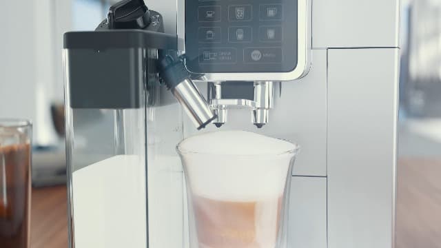 De'Longhi Dinamica LatteCrema Espresso Machine with Automatic Milk Frother for Latte, Cappuccino, Built-in Grinder, Silver, ECAM35075SI