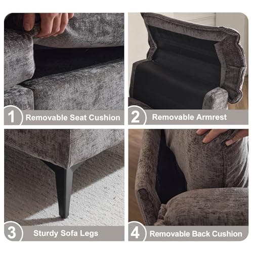 VINGLI 129'' Reversible Sectional Couches for Living Room,L-Shaped Couch Sofa Set with Chaise,Comfy Cloud Couches in Lattice Decored Seat Cushion with Double Pads, Grey